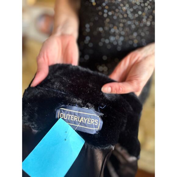 Vintage Black Faux Mink 40s Style Jacket by Outerlayers Ladies Size XL - Picture 16 of 16
